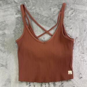 Vuori Ribbed Crop Tank Top Women’s Brown Strappy Yoga Athletic Cami XS-S